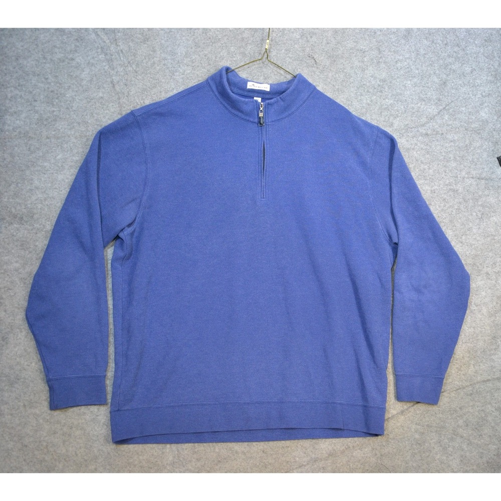 Peter Millar Sweater Mens 2XL Blue Cotton Rayon 1/4 Zip Mock Neck Knit Pullover